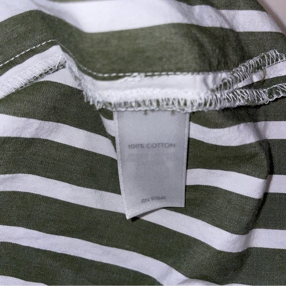 J Jill Button Down Shirt popover banded Mandarin collar cotton green stripe XS - Picture 10 of 10